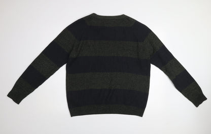PRODUKT Mens Green Striped Knit Crew Neck Jumper XL