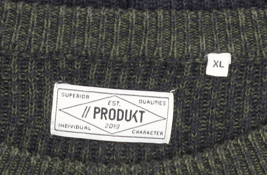 PRODUKT Mens Green Striped Knit Crew Neck Jumper XL