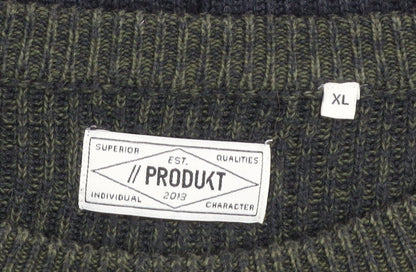 PRODUKT Mens Green Striped Knit Crew Neck Jumper XL