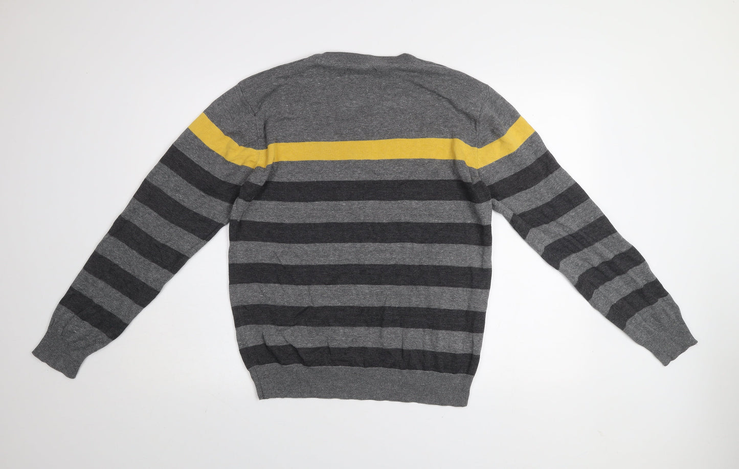 Losan Men's Grey Striped Cotton V-Neck Pullover Jumper M