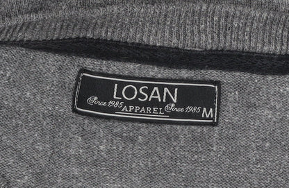 Losan Men's Grey Striped Cotton V-Neck Pullover Jumper M