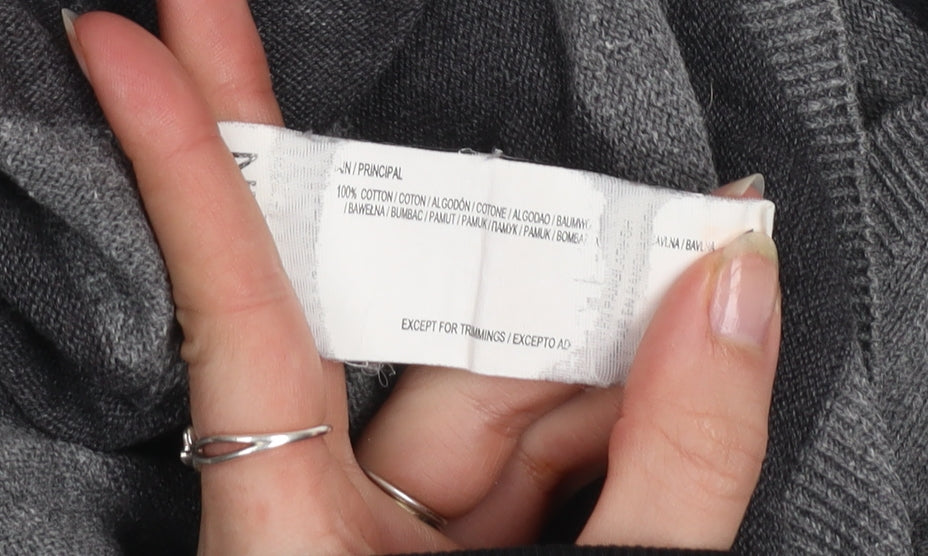 Losan Men's Grey Striped Cotton V-Neck Pullover Jumper M