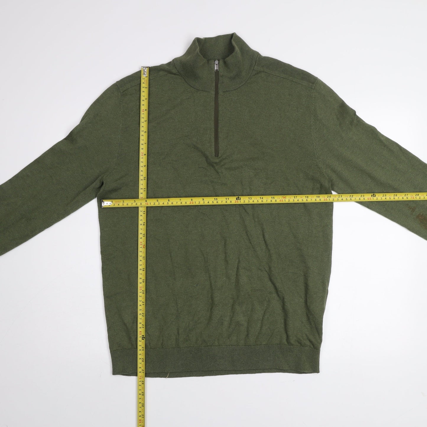 Selected Homme Men's Green Cotton 1/2 Zip High Neck Jumper L