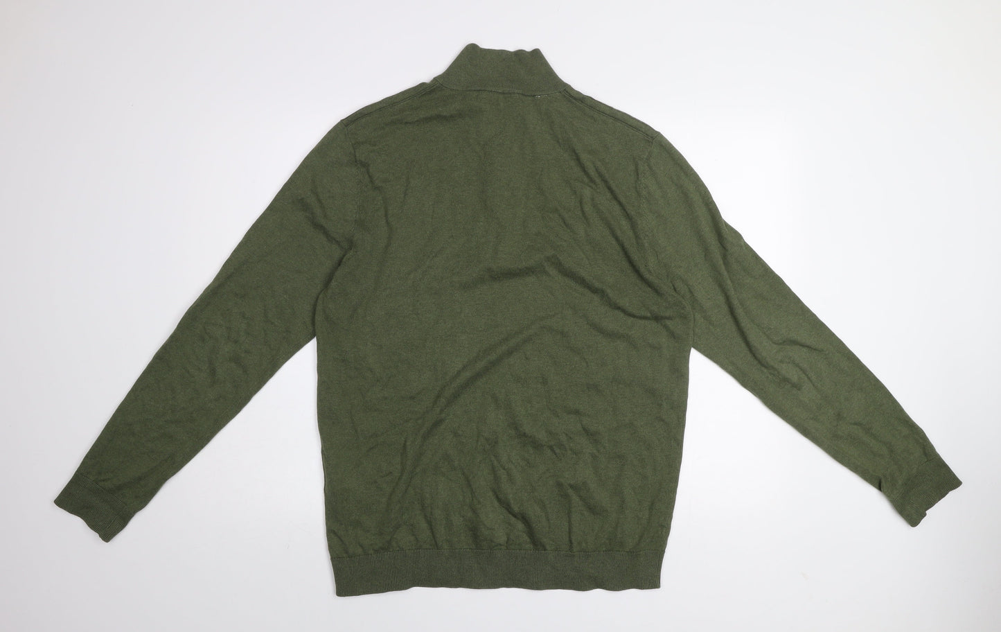Selected Homme Men's Green Cotton 1/2 Zip High Neck Jumper L