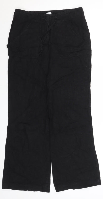 New Look Women's Black Linen Blend Wide-Leg Trousers Size 8