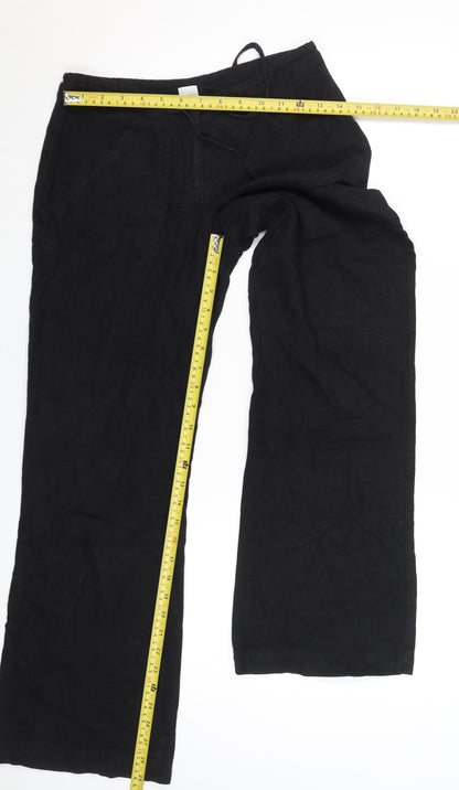 New Look Women's Black Linen Blend Wide-Leg Trousers Size 8