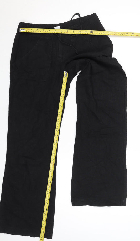 New Look Women's Black Linen Blend Wide-Leg Trousers Size 8