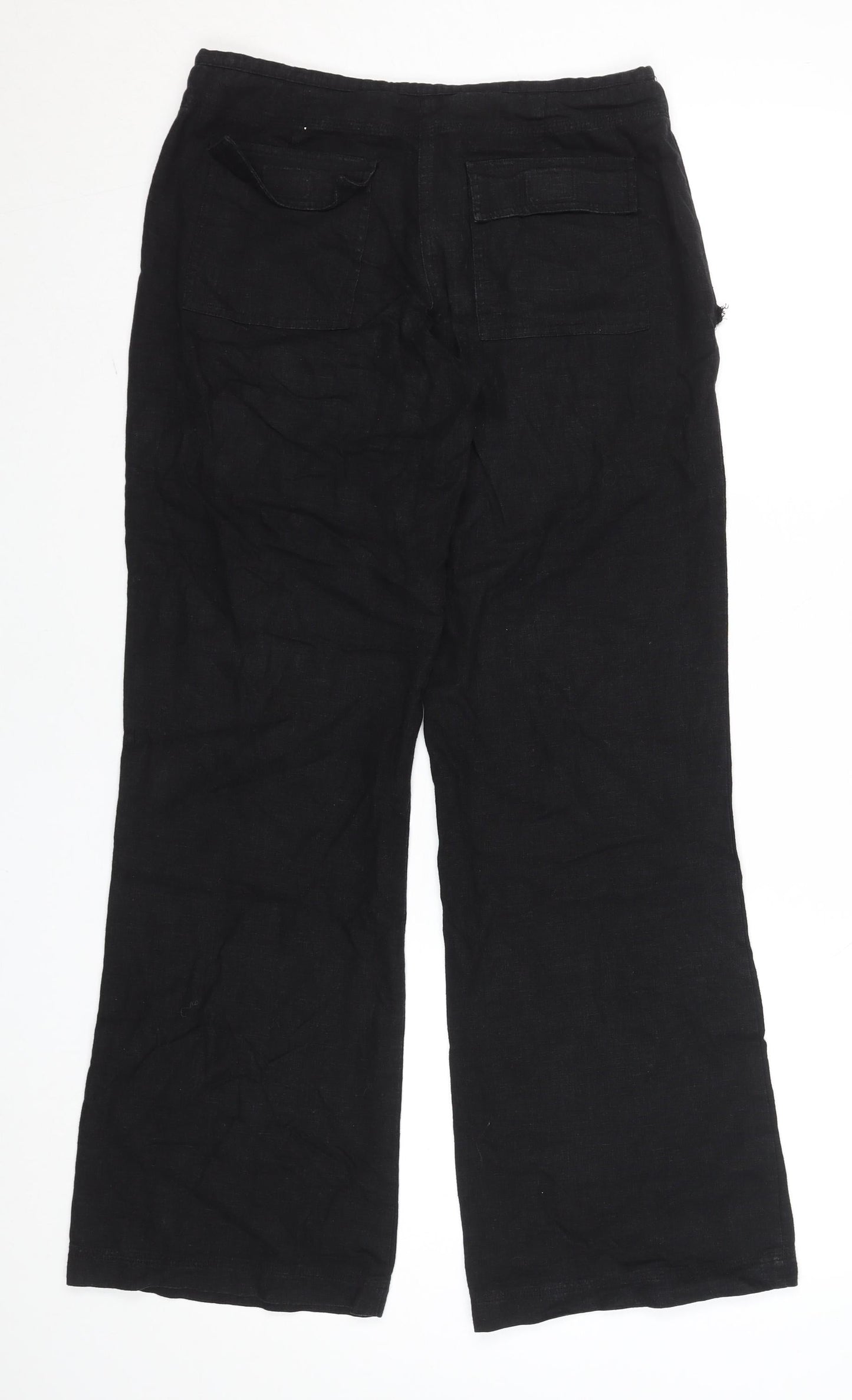 New Look Women's Black Linen Blend Wide-Leg Trousers Size 8