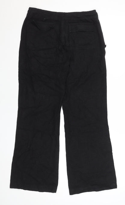 New Look Women's Black Linen Blend Wide-Leg Trousers Size 8