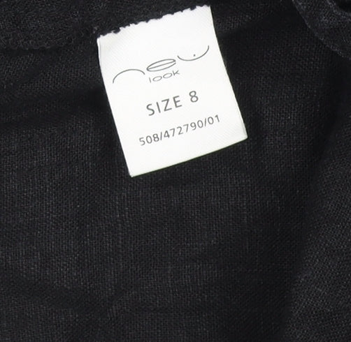 New Look Women's Black Linen Blend Wide-Leg Trousers Size 8