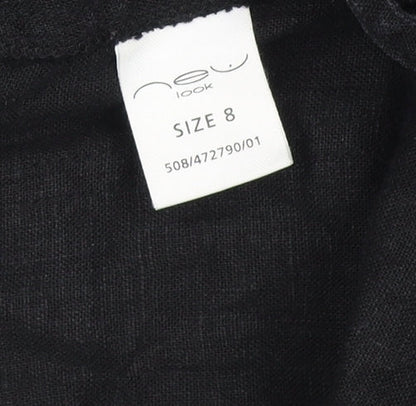 New Look Women's Black Linen Blend Wide-Leg Trousers Size 8