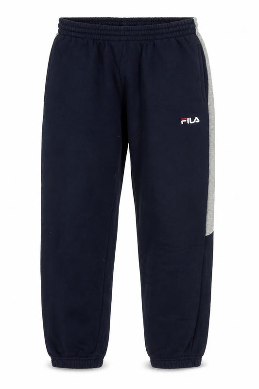 Front view of Fila Men's Navy Blue Small Jogger Sweatpants with Side Stripe