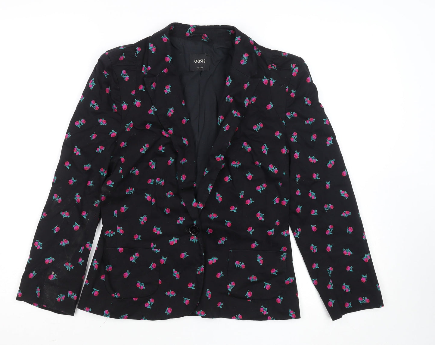 Oasis Women’s Black Floral Cotton Blend Blazer UK 12
