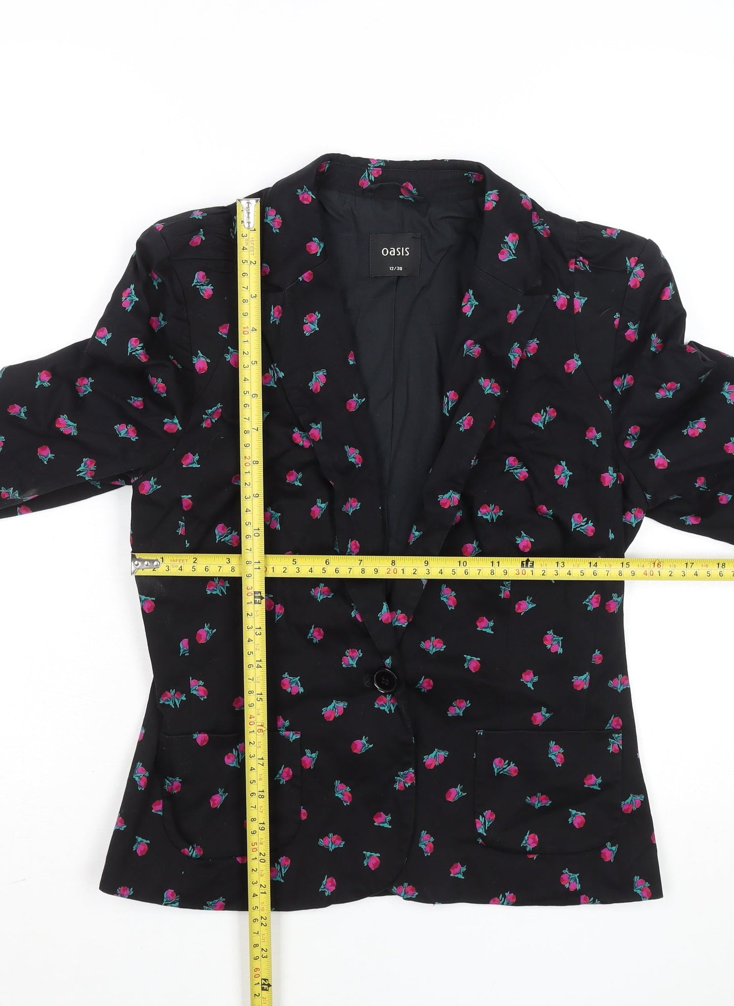 Oasis Women’s Black Floral Cotton Blend Blazer UK 12