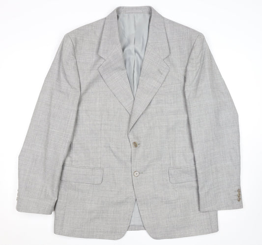 Men’s Grey Wool Blend 42R Classic Single Breasted Blazer