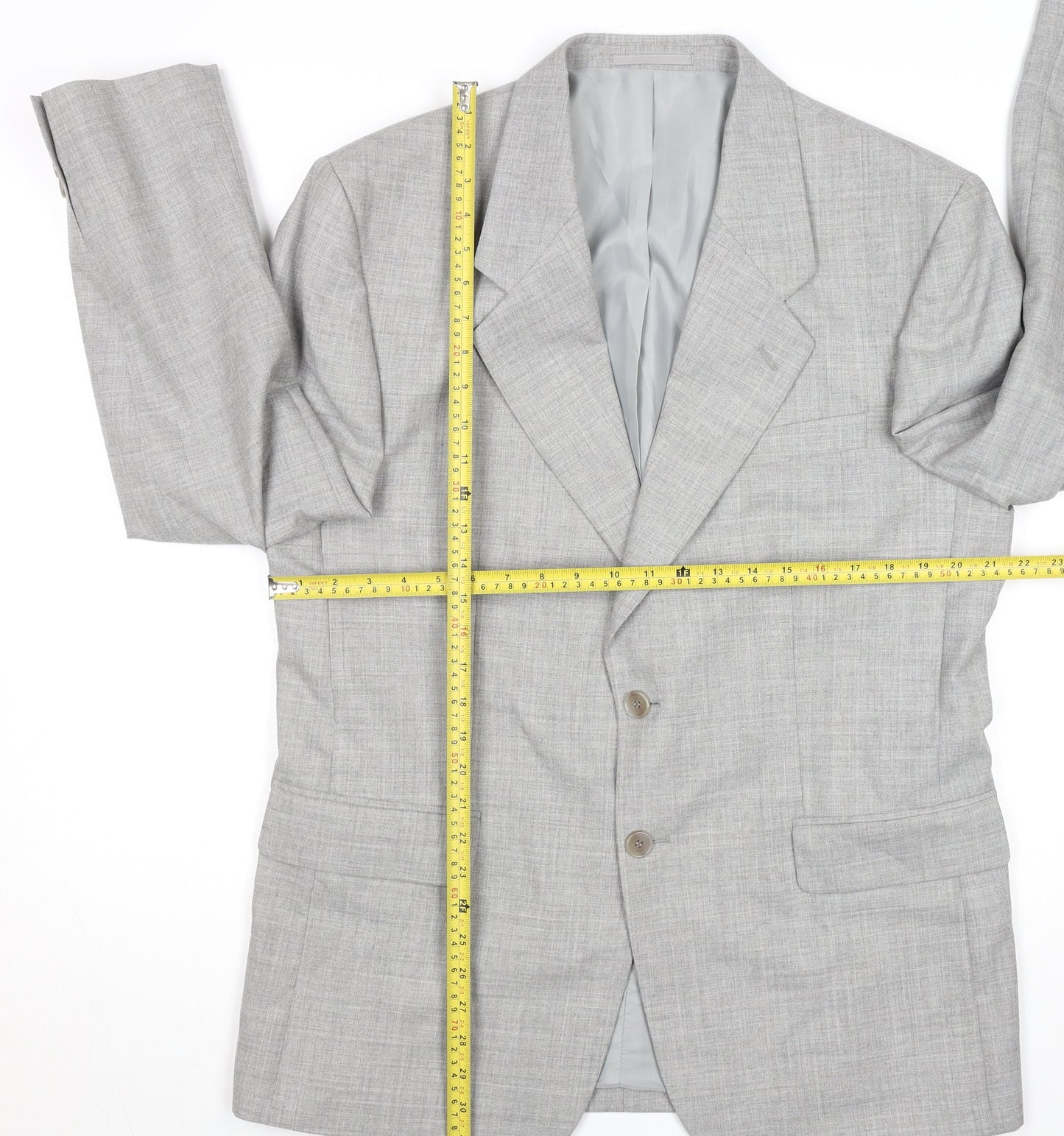 Men’s Grey Wool Blend 42R Classic Single Breasted Blazer