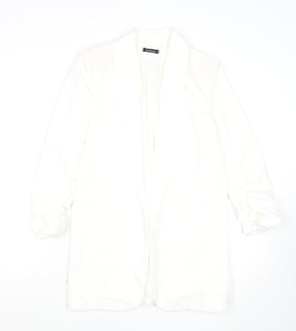 Boohoo Womens White Shawl Collar Longline Blazer Size S