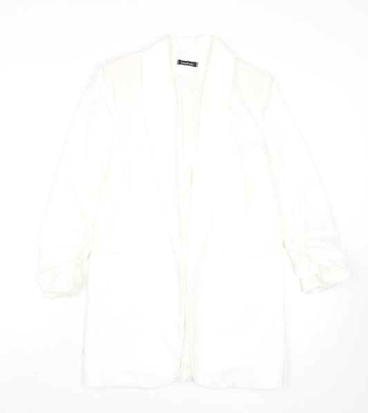 Boohoo Womens White Shawl Collar Longline Blazer Size S