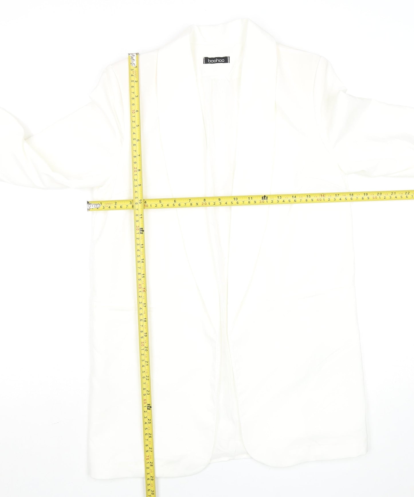 Boohoo Womens White Shawl Collar Longline Blazer Size S