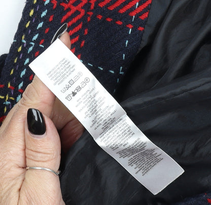 Primark Women’s Red Check Long Overcoat Size 8 Wool Blend