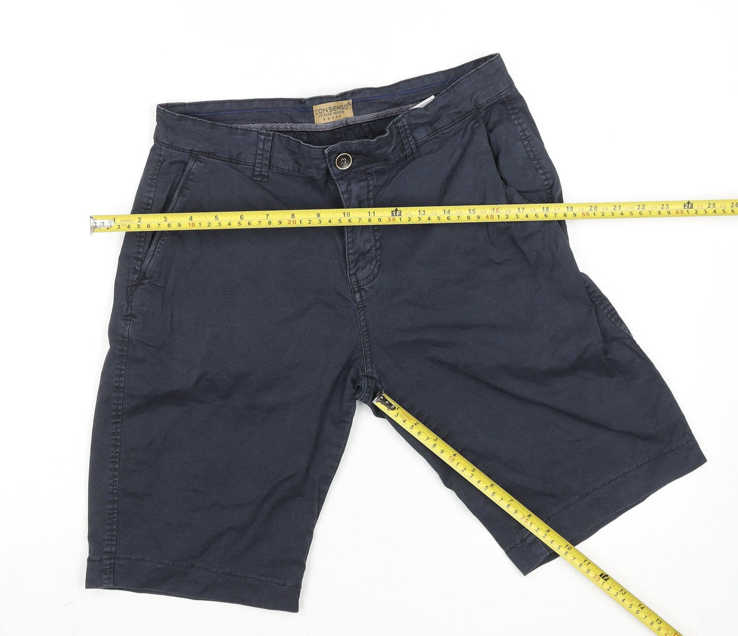 Consenso Men Navy Blue Chino Shorts Cotton Blend Size 34