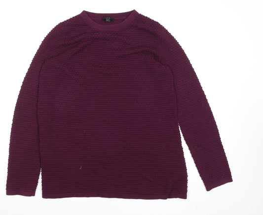 COS Women Purple Cotton Textured Crew Neck Jumper Size S