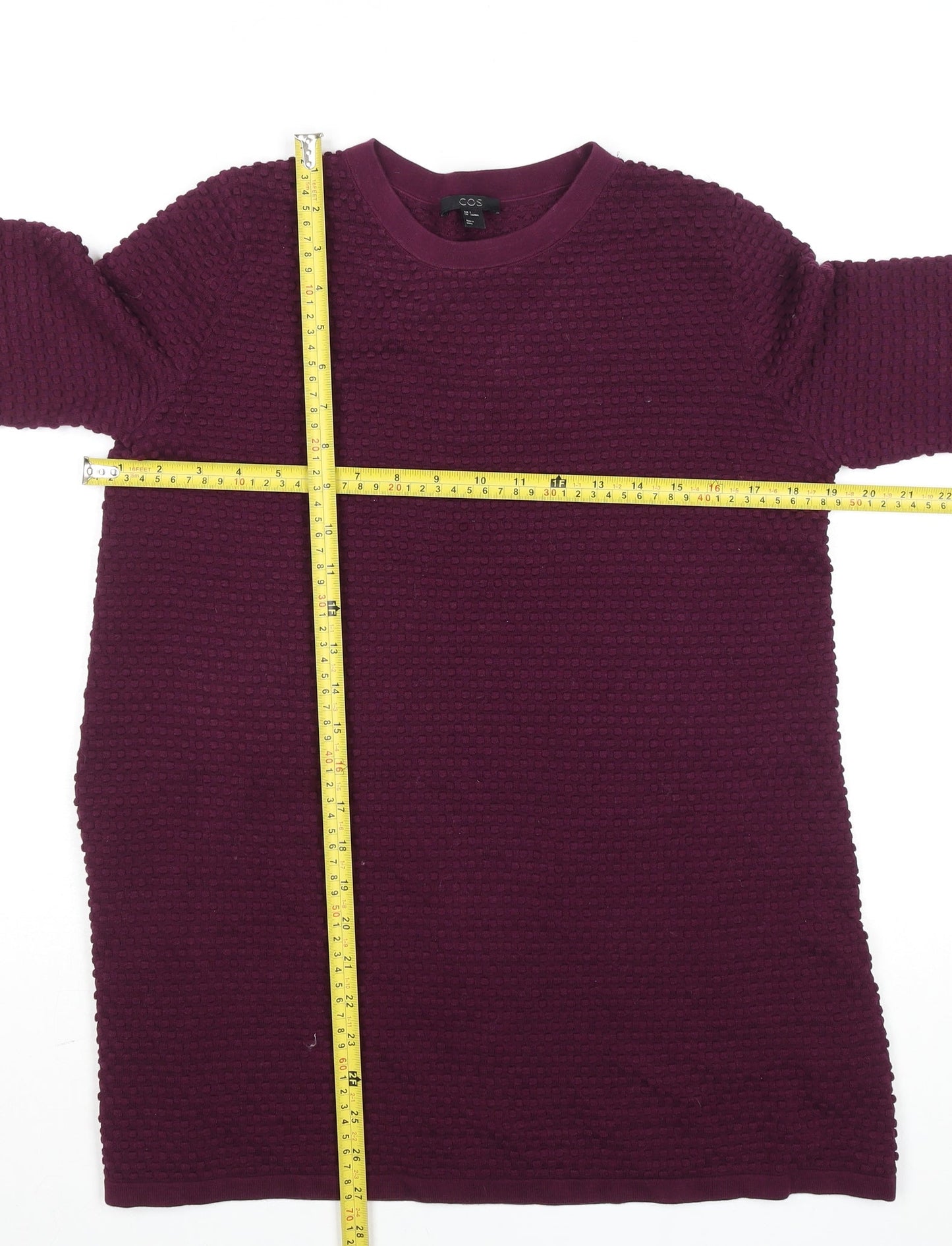 COS Women Purple Cotton Textured Crew Neck Jumper Size S