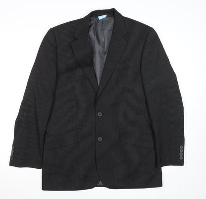 F&F Men's Black Pinstripe Blazer 38 Regular Two-Button Classic Fit