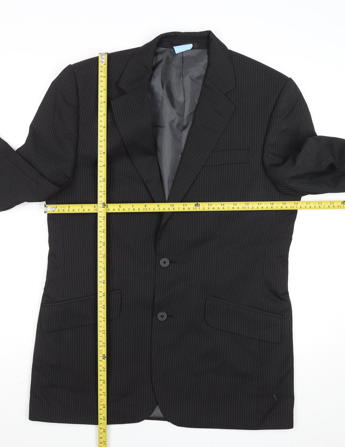 F&F Men's Black Pinstripe Blazer 38 Regular Two-Button Classic Fit