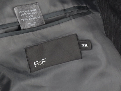 F&F Men's Black Pinstripe Blazer 38 Regular Two-Button Classic Fit