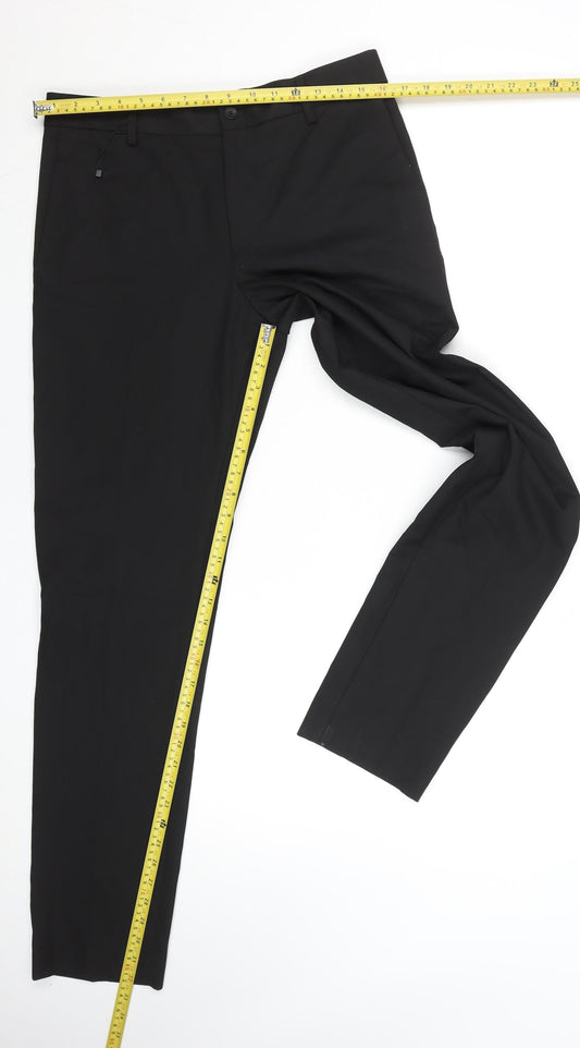 Zara Men Black Slim Fit Dress Pants 32W Formal Satin Trim Trousers