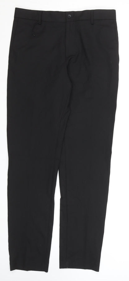 Zara Men Black Slim Fit Dress Pants 32W Formal Satin Trim Trousers