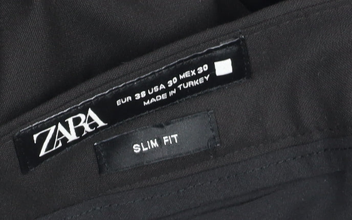 Zara Men Black Slim Fit Dress Pants 32W Formal Satin Trim Trousers