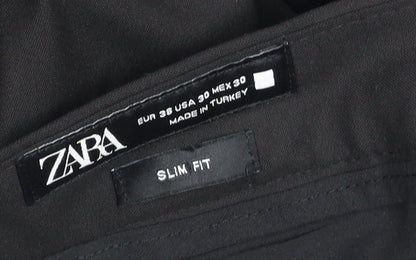 Zara Men Black Slim Fit Dress Pants 32W Formal Satin Trim Trousers