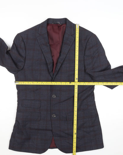 Marks and Spencer Men's Blue Check Regular Fit 36S Blazer Jacket