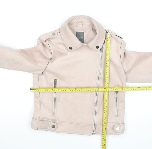 Primark Women Beige Faux Suede Biker Jacket Size 12 Zip Short