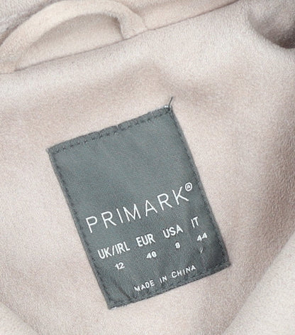Primark Women Beige Faux Suede Biker Jacket Size 12 Zip Short