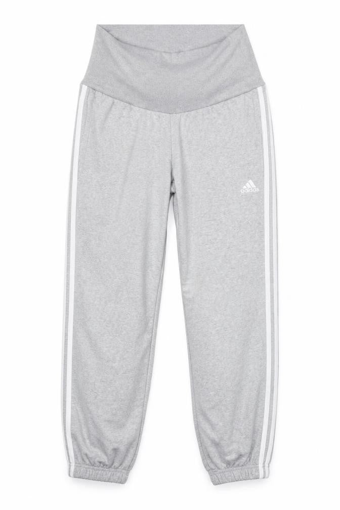 Front view of Adidas women’s grey m jogger trousers elastic waist side stripes