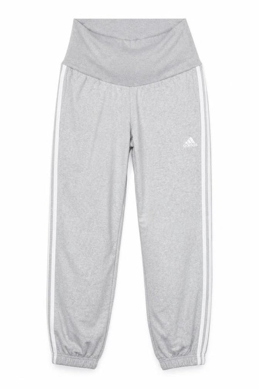 Front view of Adidas women’s grey m jogger trousers elastic waist side stripes
