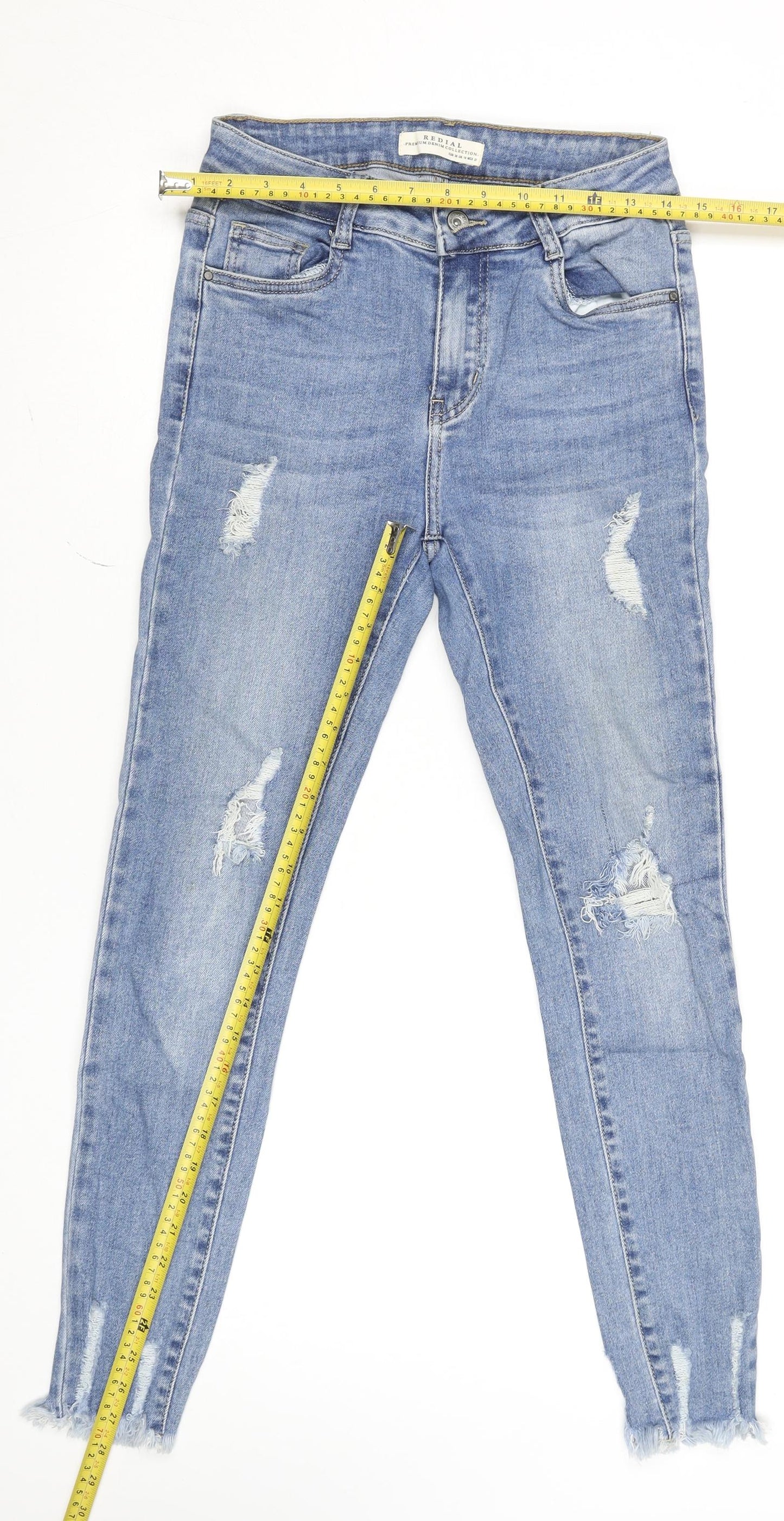 Redial Women's Blue Distressed Skinny Jeans UK 10