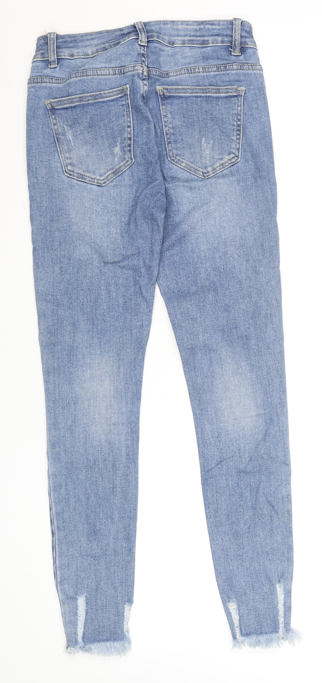 Redial Women's Blue Distressed Skinny Jeans UK 10