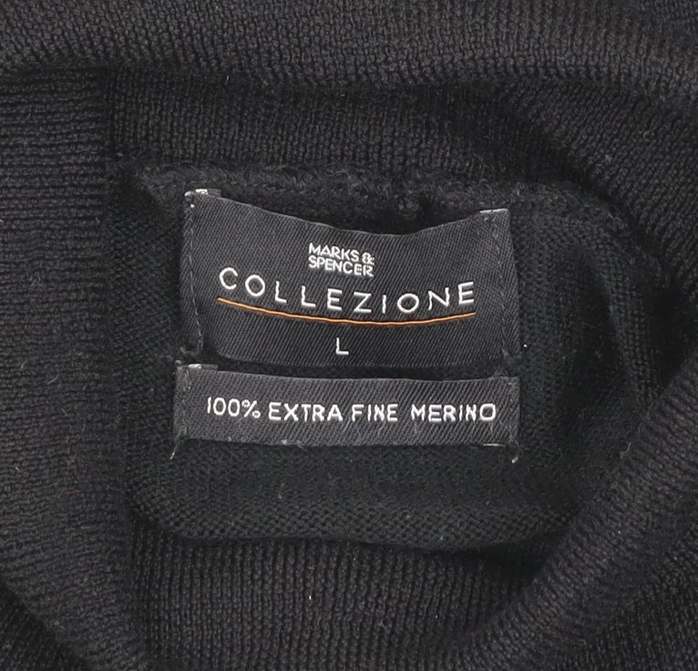 Marks and Spencer Mens Black Merino Wool High Neck Jumper L