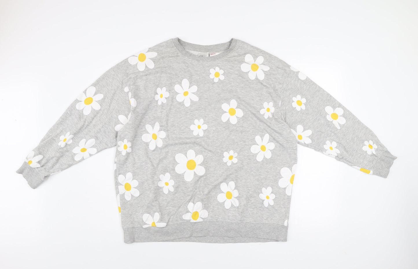 H&M Women Grey Daisy Floral Pullover Sweatshirt Size 12