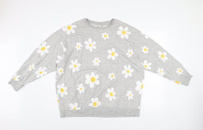 H&M Women Grey Daisy Floral Pullover Sweatshirt Size 12