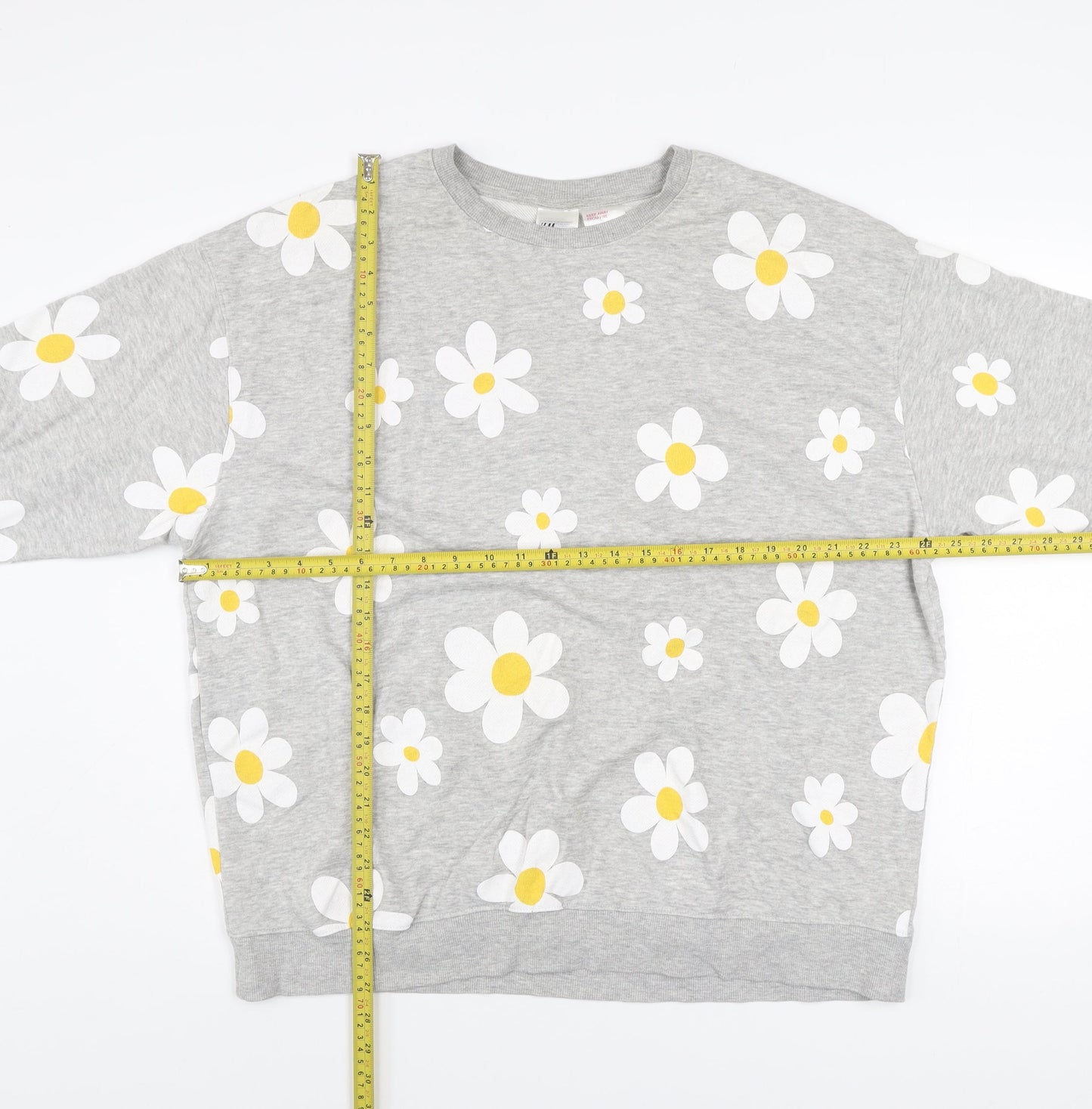 H&M Women Grey Daisy Floral Pullover Sweatshirt Size 12