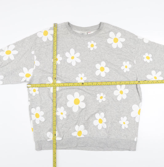 H&M Women Grey Daisy Floral Pullover Sweatshirt Size 12