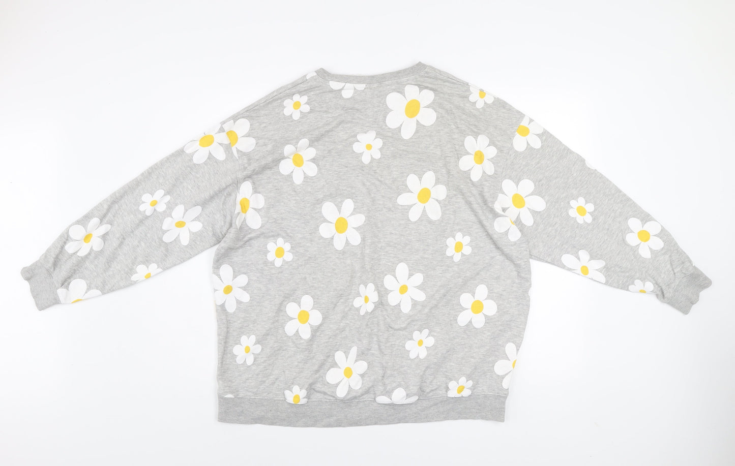 H&M Women Grey Daisy Floral Pullover Sweatshirt Size 12