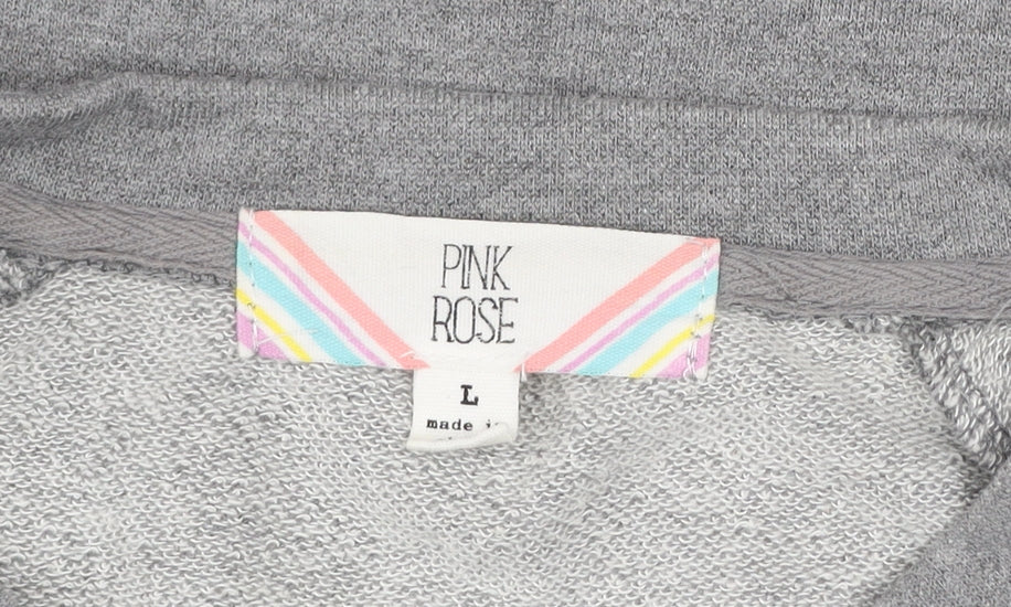 Womens UK Size L Pink Rose Grey Pullover Sweatshirt