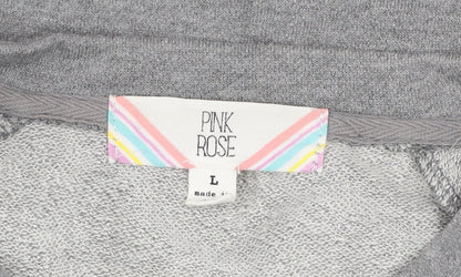 Womens UK Size L Pink Rose Grey Pullover Sweatshirt