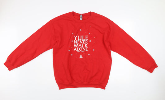 Gildan Women Red Christmas Graphic Pullover Sweatshirt Size M